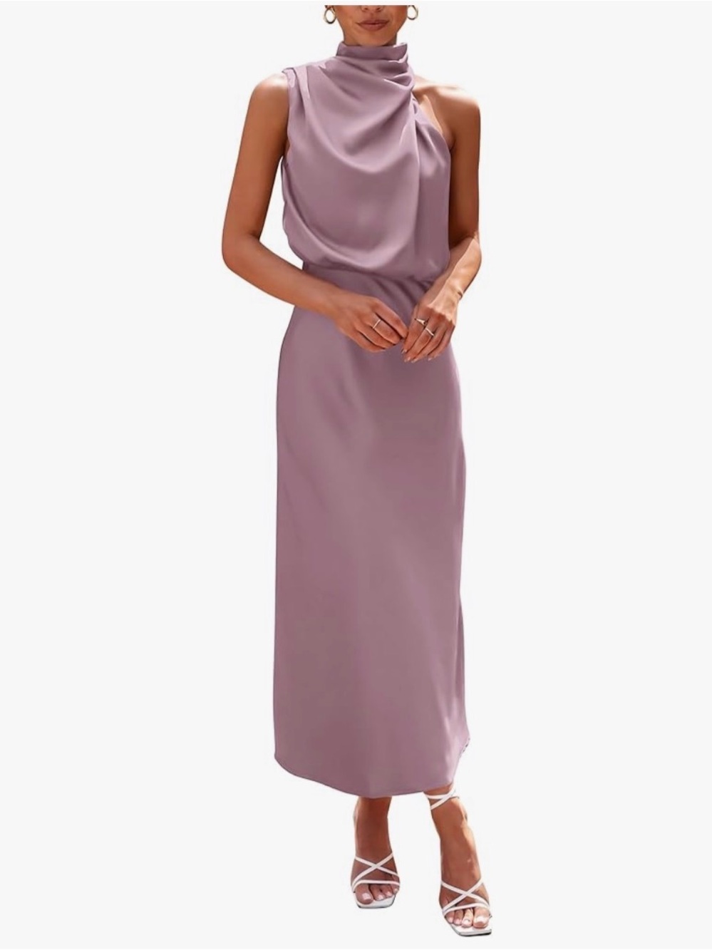 PrettyGarden Summer Satin Mauve Elegant Sleeveless Dress Size: S